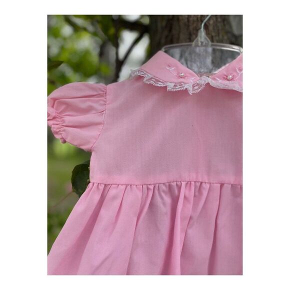 Vintage Mini Togs Pink Party Dress Peter Pan Collar Short Puff Sleeve Sz 12m - Picture 6 of 6